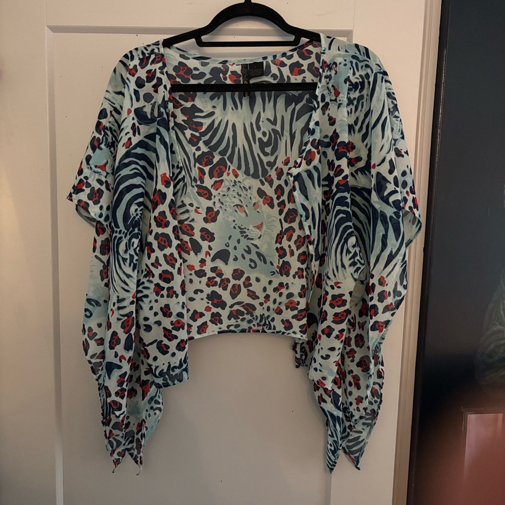 Elegant Blue and Red Animal Print Women's Blouse